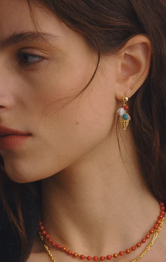 Forest Pine Turquoise Coral Earrings
