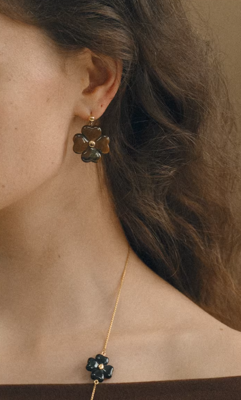 Golden Clover Tiger Eye Studs