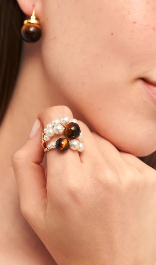 Vintage Firework Tiger Eye Pearl Ring