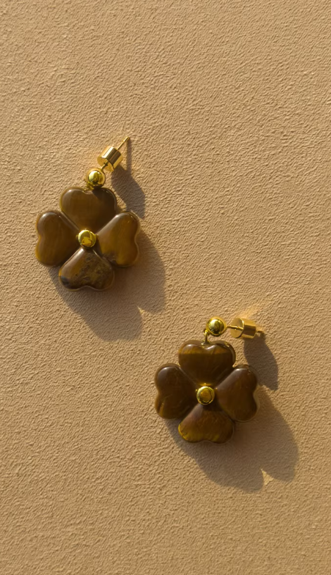 Golden Clover Tiger Eye Studs
