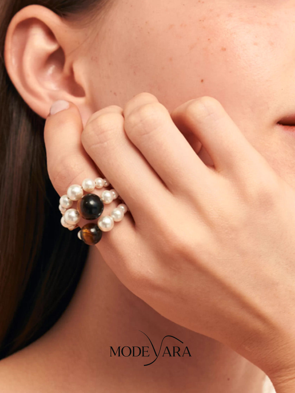 Vintage Firework Tiger Eye Pearl Ring